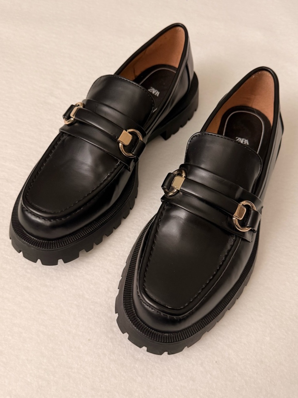 Zara Black Lug Sole Loafers Gold Horsebit Hardware EU 40 / US 9.5 NWOT